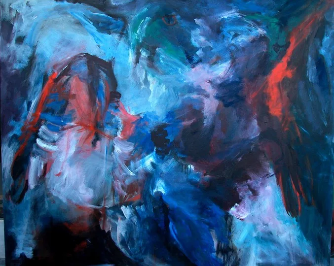 Carine de Meesterの絵画: “Met lamgeslagen vleugels”